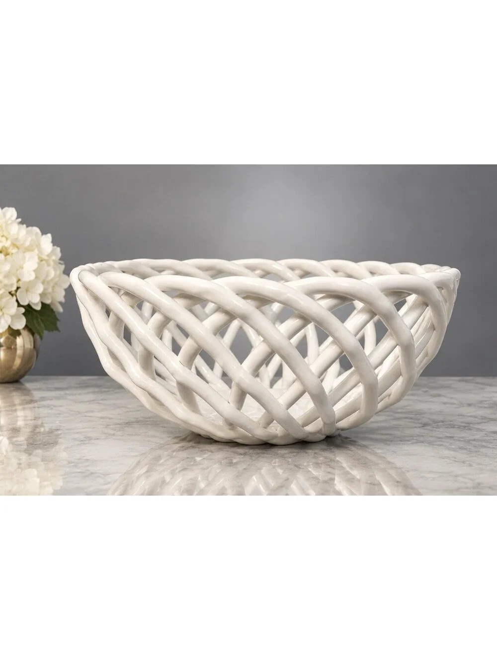 Arlington Designs 2000s Serving Bowl White Woven Lattice Ceramic, 8.5x4.5